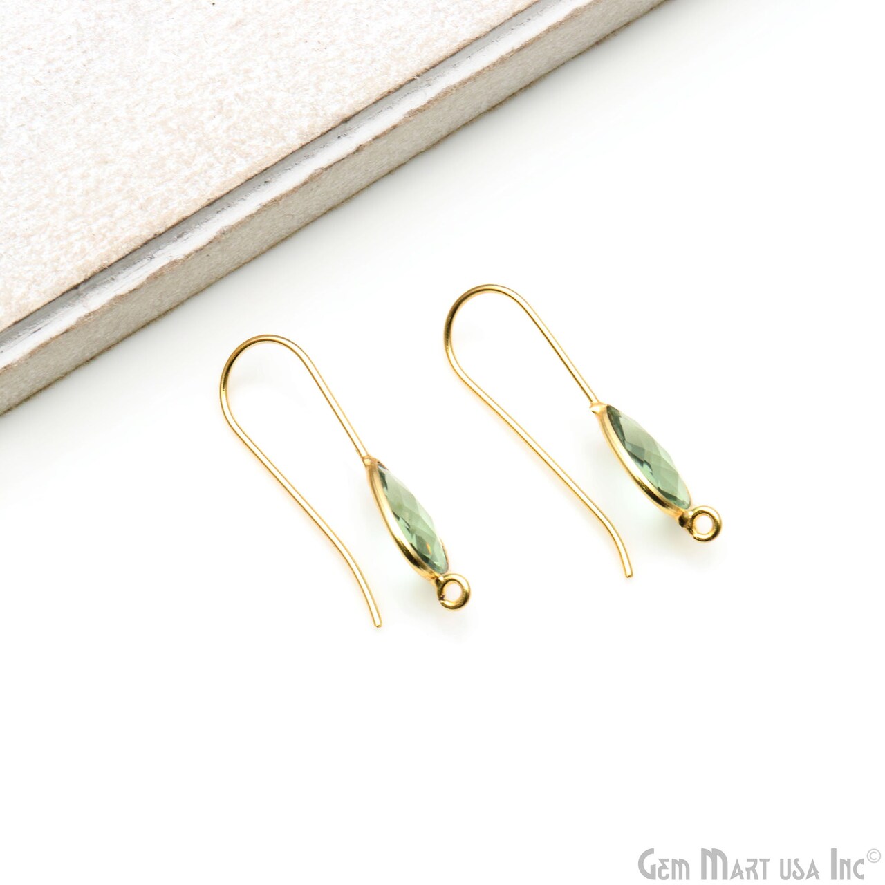 DIY Teardrop Gemstone Loop Earrings, 31x9mm 22K Gold Plated Earring Findings with Bottom Loop Hook Eaaring, GemMartUSA (90021)